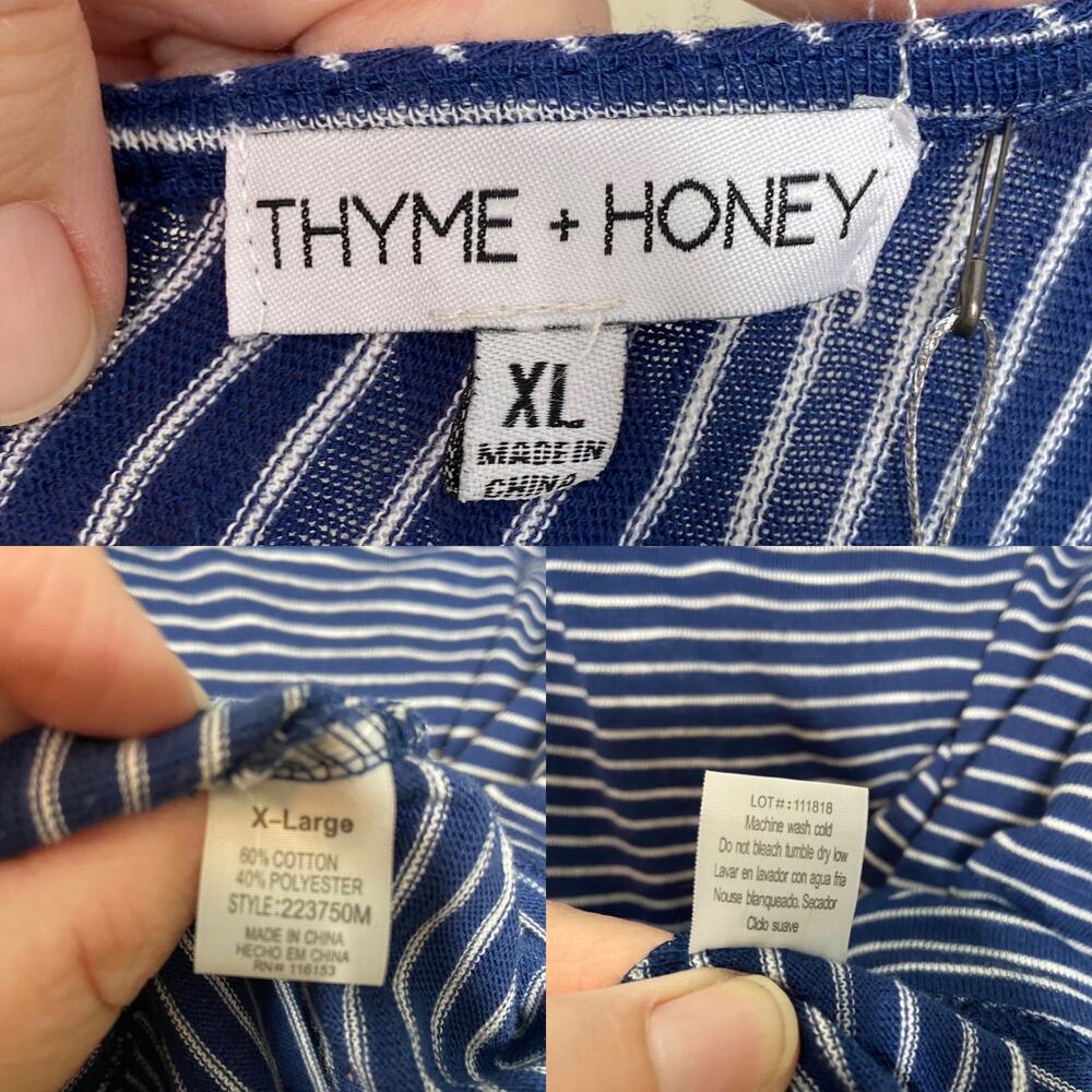 NWT Thyme + Honey Reversible Striped Top Blue White Tee Classic Preppy Size XL - Picture 11 of 12